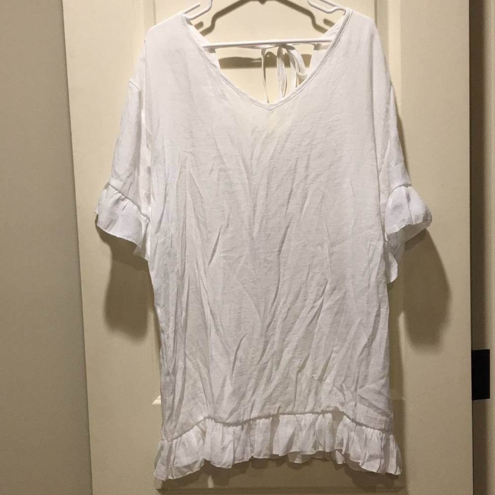 NWT Beachsissi women ruffle Vneck short sleeve cover up tie cord scoop back OS
